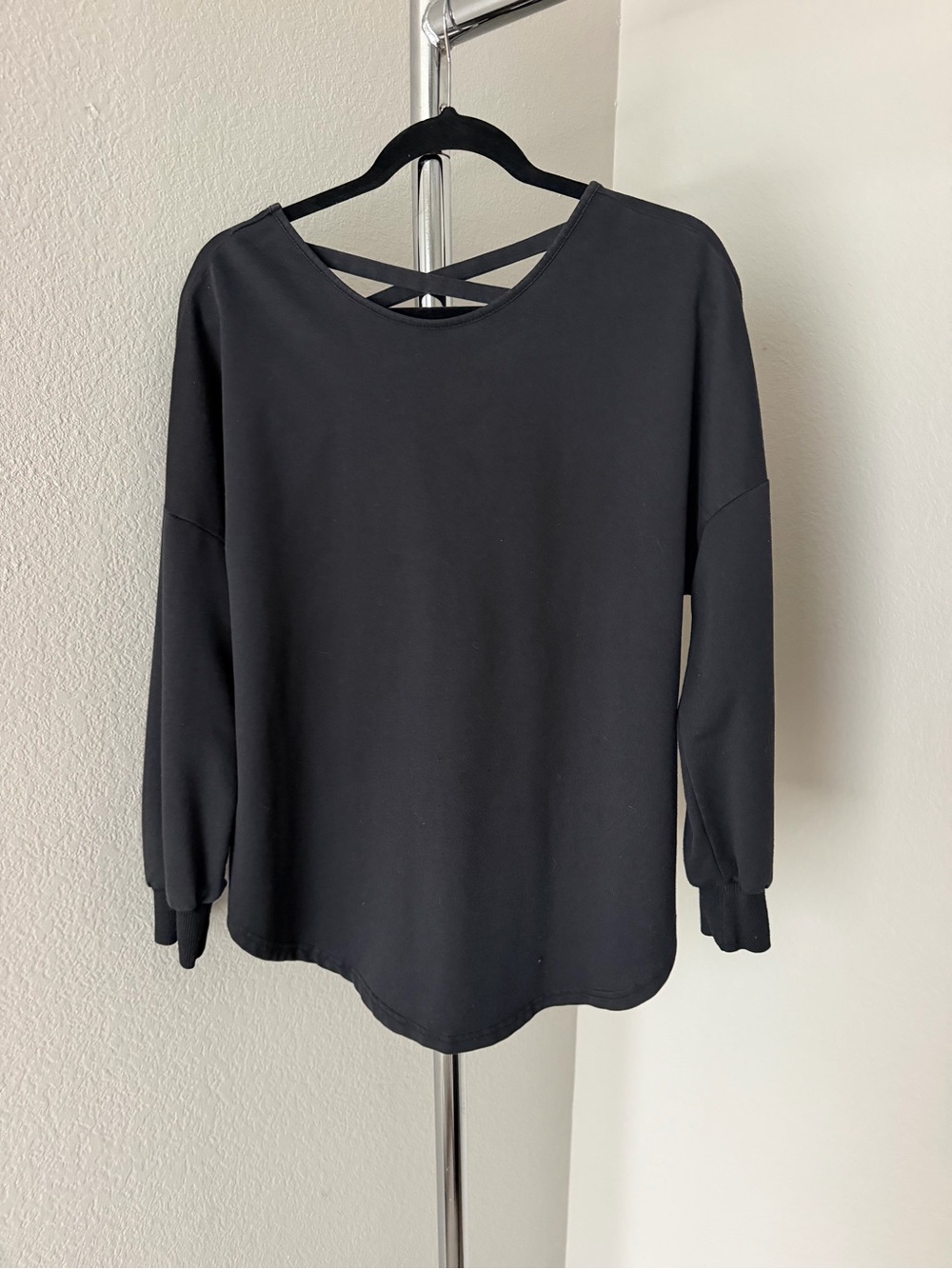 Women's Black Long-Sleeve Top with Back Strap Detail